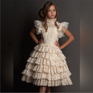 Joyfolie Mia joy Ivory Lace Ruffled Party Dress